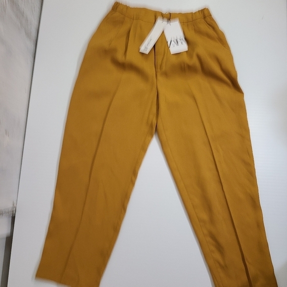 ZARA CROPPED TROUSERS WITH PLEATS CURRY | 1478/240 SIZE XS - Picture 5 of 11